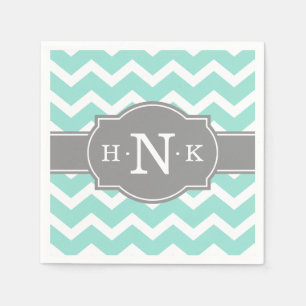 Servilleta De Papel Girly Mint Chevron Gray Monograma