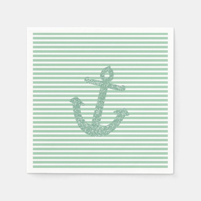 Servilleta De Papel Girly Mint Purpurina Nautical Anchor Bridal Shower (Anverso)
