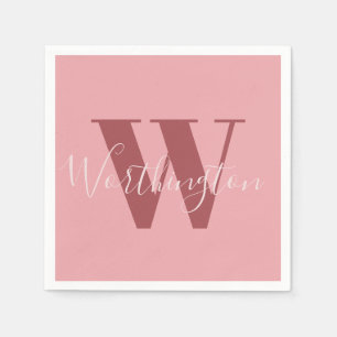 Servilleta De Papel Girly Monograma y Nombre Rojo rosa