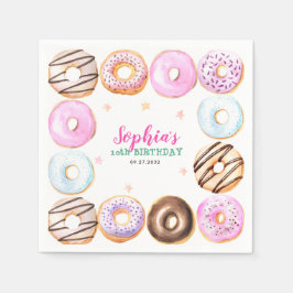 Servilleta De Papel Girly Pastel Donuts Watercolor Fiesta de Cumpleaño