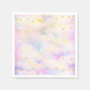 Servilleta De Papel Girly Pastel Nubes Purpurinas Morado Y Oro