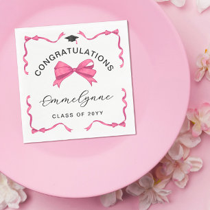 Servilleta De Papel Girly Pink Bow Felicitaciones Graduado
