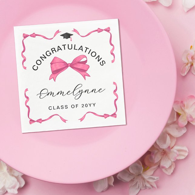 Servilleta De Papel Girly Pink Bow Felicitaciones Graduado (Subido por el creador)