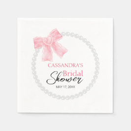 Servilleta De Papel Girly Pink Bow White Circle Pearl Bridal Shower