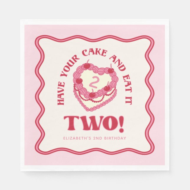 Servilleta De Papel Girly Pink come tu pastel y se come dos cumpleaños (Anverso)
