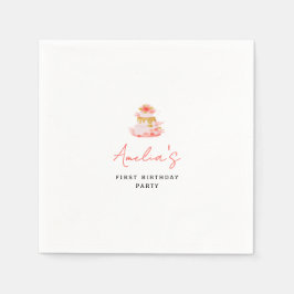 Servilleta De Papel Girly Pink Floral Cake Birthday Party