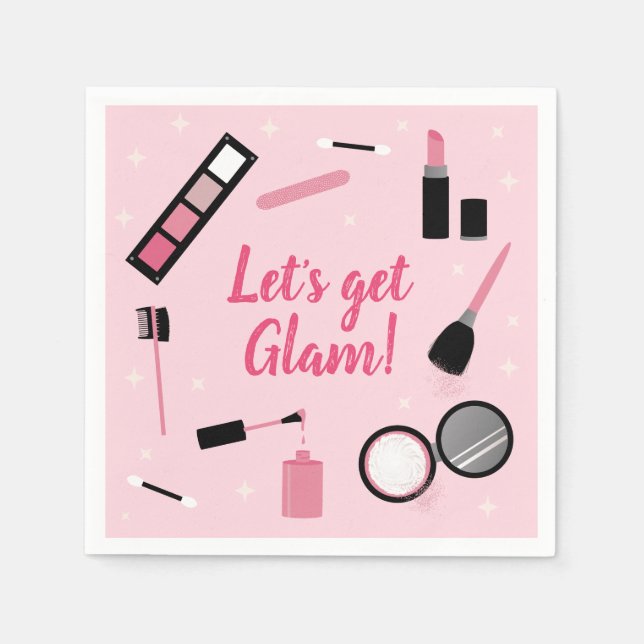 Servilleta De Papel Girly Pink Makeup Glamour Cumpleaños (Anverso)