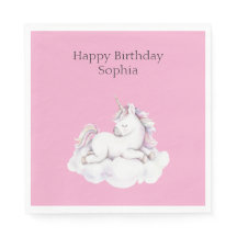 Girly Pink Unicorn on Cloud Birthday