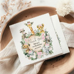 Servilleta De Papel Girly Safari Wild Animals Jungle Birthday Shower<br><div class="desc">La servilleta fiesta con temática de safari incluye adorables animales de la selva,  flores rosadas de bonito y vegetación botánica rústica. Personalice la redacción que se ajuste a su evento,  es decir,  la ducha de bebé,  la rociada de bebé,  el cumpleaños,  el bautismo,  el bautizo,  la comunión santa,  etc.</div>