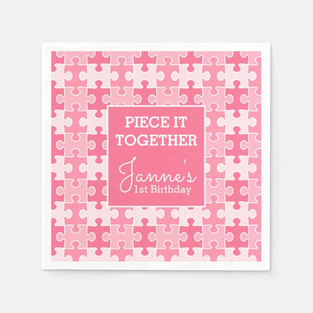 Servilleta De Papel Girly Sweet Pink Piece It Together Puzzle Birday (Anverso)