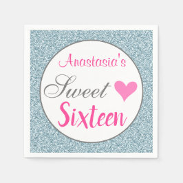 Servilleta De Papel Girly y Glam Purpurina azul claro rosa dulce dieci