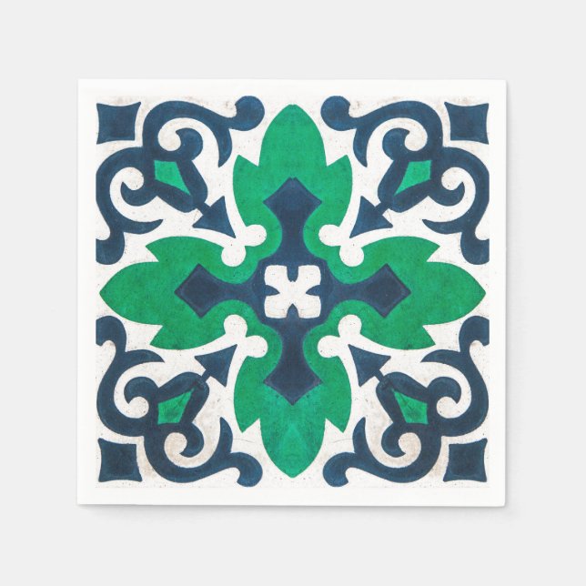 Servilleta De Papel Giro verde azul grunge Damask (Anverso)
