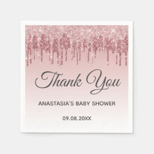 Servilleta De Papel Glam Blush Rosa Dorado Glitter Gracias Baby Shower