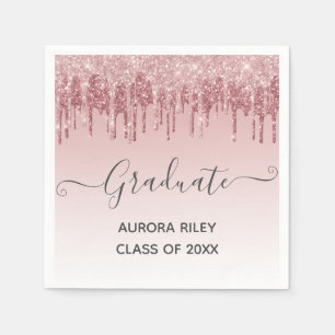 Servilleta De Papel Glam Blush Rosa Oro Goteo Glitter Graduación