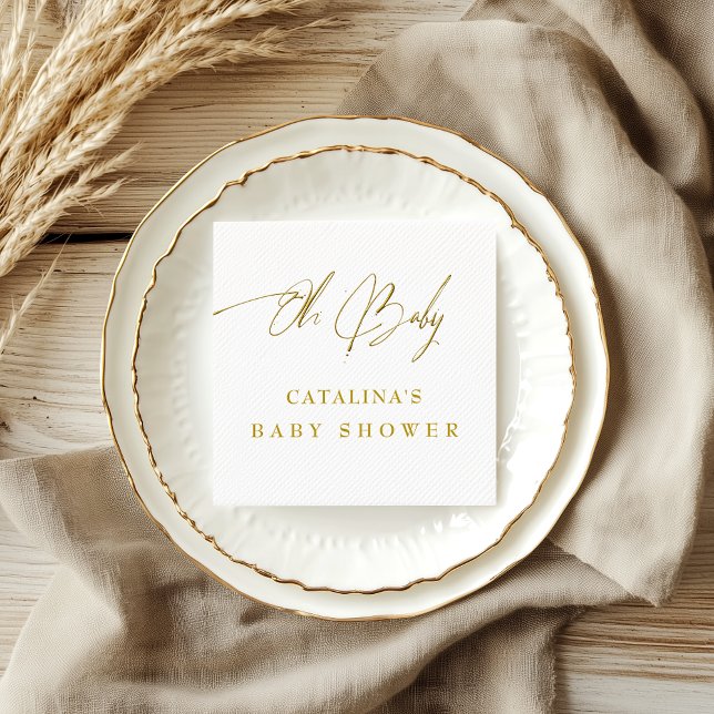 Servilleta De Papel Glam Bright Gold Script Baby Shower Napkins (Subido por el creador)