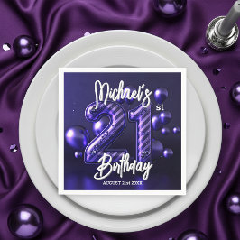 Servilleta De Papel Glam Brillante Purpura Metálico Cumpleaños 21