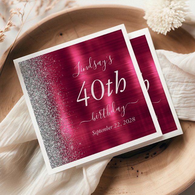 Servilleta De Papel Glam Burgundy Silver Purpurina 40 cumpleaños Fiest (Subido por el creador)