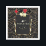 Servilleta De Papel Glam Casino Great Gatsby 40th Poker Birthday<br><div class="desc">¡CUALQUIER EDAD! Diseño de tarjetas Royal, Romantic, Vintage con temas de Gran Gatsby y Casino. Presenta un Gran Gatsby, una forma de estilo Hollywood Art Deco de los años 20 de Roaring, una forma real de oro falso freer-de-lis, un divisor de oro y fuentes vintage, un par de dados, sobre...</div>