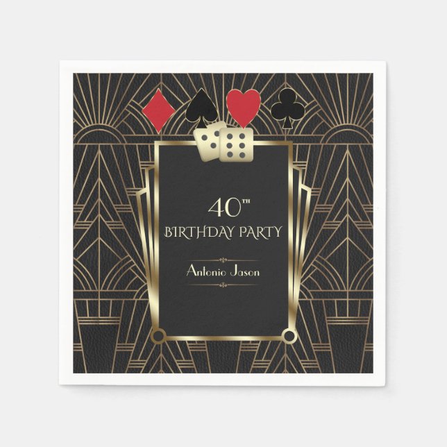 Servilleta De Papel Glam Casino Great Gatsby 40th Poker Birthday (Anverso)