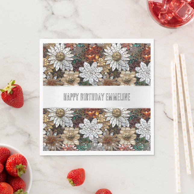 Servilleta De Papel Glam Champagne Flores blancas rojas de oro (In situ)