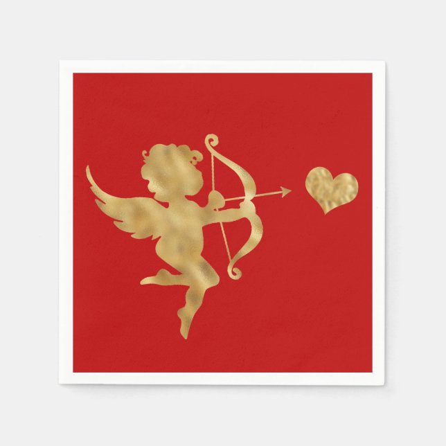 Servilleta De Papel Glam Cupid Gold Red Heart Valentine (Anverso)
