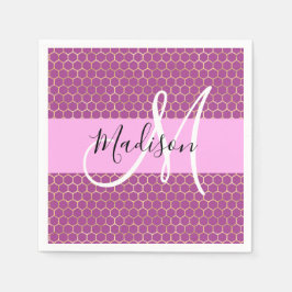 Servilleta De Papel Glam Fuchsia Metálico Rosa Miel Monograma Nombre