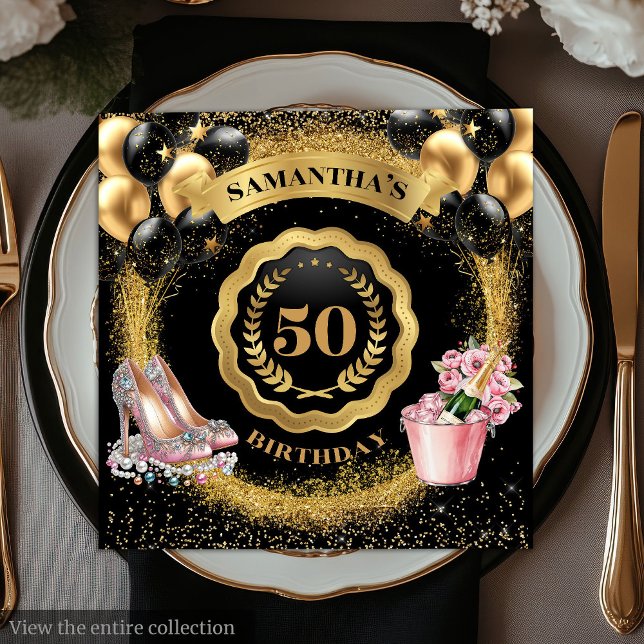 Servilleta De Papel Glam Gold Balloons Napkins con tacones altos de Ru (Glam Gold Balloons Napkins with Blush High Heels

)