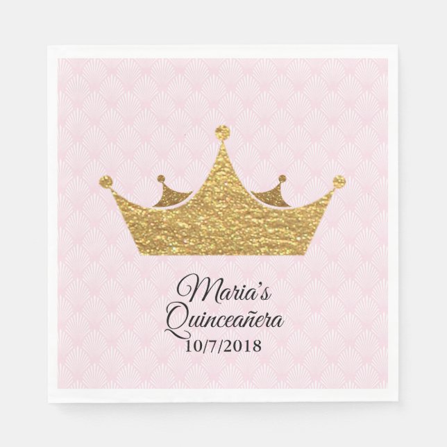 Servilleta De Papel Glam Gold Crown Quinceañera Napkins (Anverso)