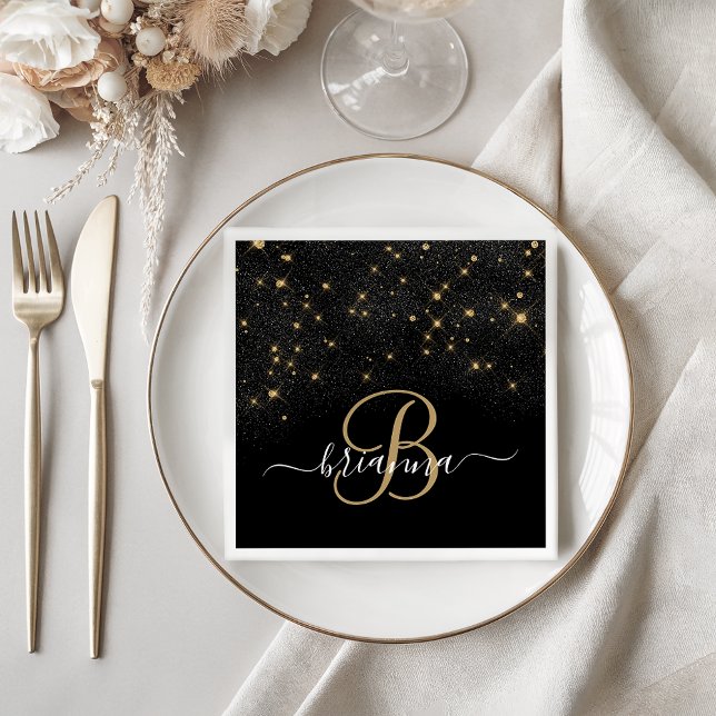 Servilleta De Papel Glam Gold Purpurina Diamond Sparkle Elegant Monogr (Subido por el creador)