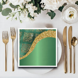 Servilleta De Papel Glam Gold Purpurina Green Metallic Boda