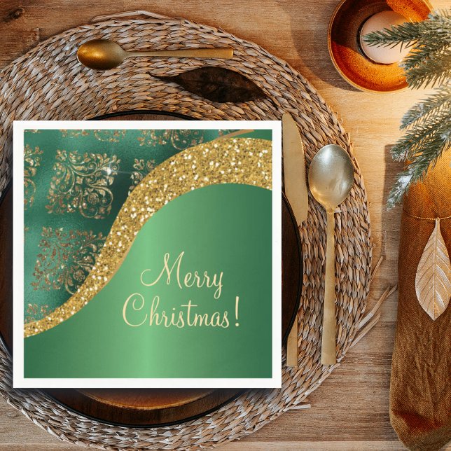 Servilleta De Papel Glam Gold Purpurina Green Metallic Festive (Subido por el creador)