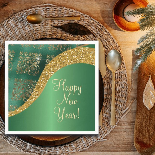 Servilleta De Papel Glam Gold Purpurina Green Metallic Festive (Subido por el creador)
