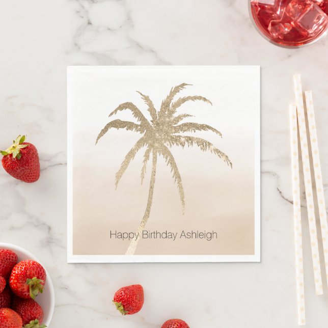 Servilleta De Papel Glam Gold Tropical Palm Tree Ombre (In situ)