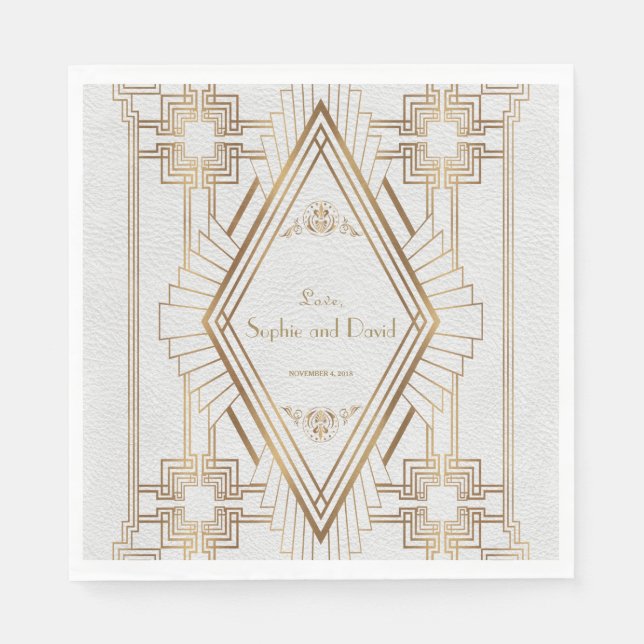 Servilleta De Papel Glam Gold y White Great Gatsby Boda (Anverso)