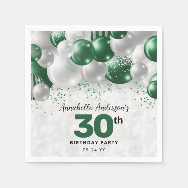 Servilleta De Papel Glam Green Silver Purpurina Favor Cumpleaños (Anverso)