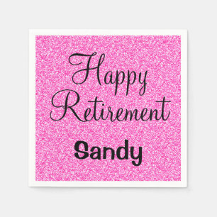 Servilleta De Papel Glam Happy Retirement Hot Pink Purpurina Sparkke