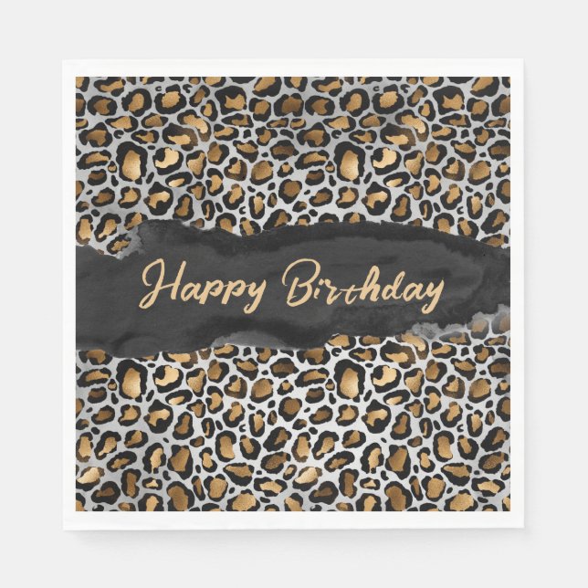 Servilleta De Papel Glam Leopard Feliz cumpleaños (Anverso)