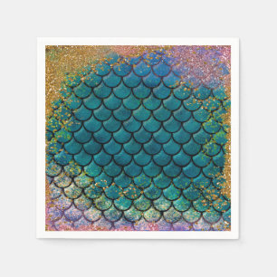 Servilleta De Papel Glam Mermaid Fish Scales Verde azulado Purple Gold