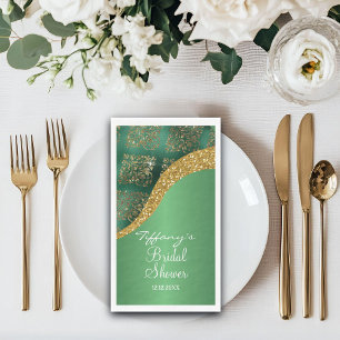 Servilleta De Papel Glam Oro Brillo Verde Metálico Nupcial