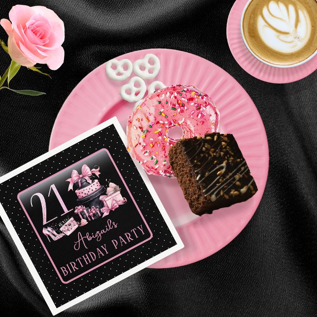 Servilleta De Papel Glam Pink Black Fashion 21st Birthday Fiesta (Glam Pink and Black French Couture Fashion 21st Birthday Party Paper Napkins)