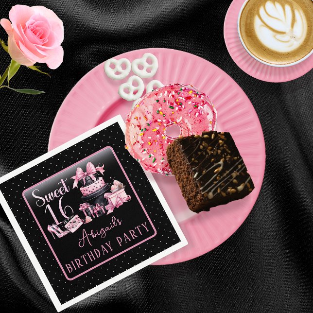 Servilleta De Papel Glam Pink Black Fashion Sweet 16 cumpleaños fiesta (Glam Pink and Black French Couture Fashion Sweet 16 Birthday Party Paper Napkins)