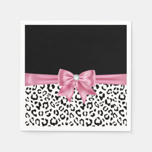 Servilleta De Papel Glam Pink Bow Diamond Black Snow Leopard