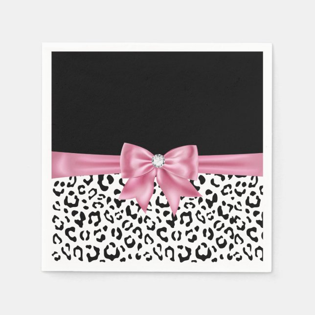 Servilleta De Papel Glam Pink Bow Diamond Black Snow Leopard (Anverso)