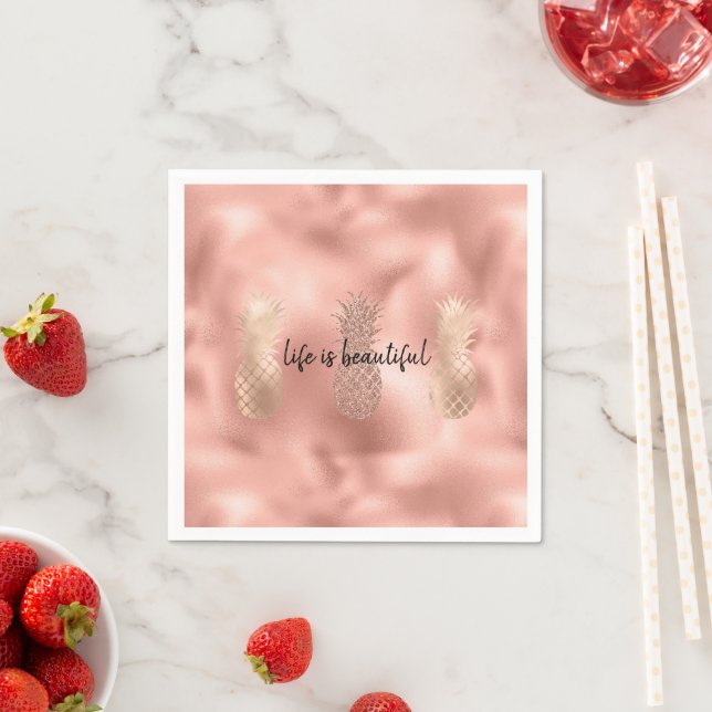 Servilleta De Papel Glam Pink Glitz Gold Pineapples Tropicales (In situ)
