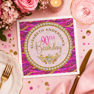 Servilleta De Papel Glam Pink Gold Joyas Strata 90 Cumpleaños