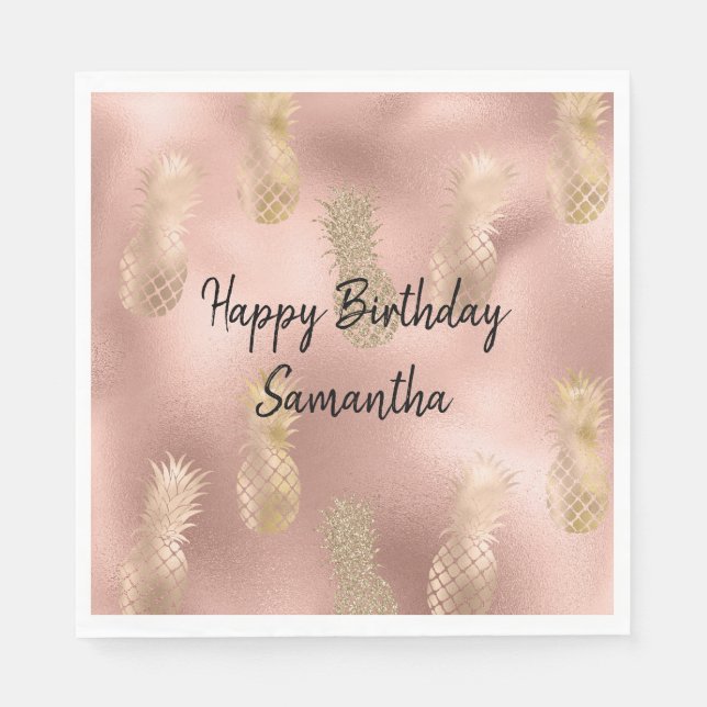 Servilleta De Papel Glam Pink Gold Pineapples (Anverso)