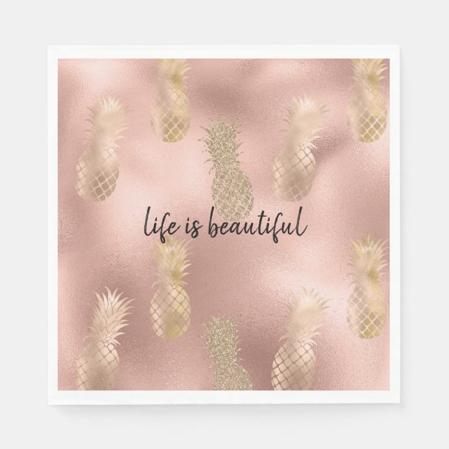 Servilleta De Papel Glam Pink Gold Pineapples (Anverso)