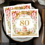 Servilleta De Papel Glam Purpurina Gold 80th Birthday Celebration Napk<br><div class="desc">Celebra un hito de estilo con nuestras toallas de papel Boho Rubor Floral & Gold Purpurina 80th Birthday. Con sus suaves acuarelas, sus flores negras, sus globos rosados y dorados festivos y sus brillantes acentos purpurinas de oro, estas servilletas le dan un toque encantador y elegante a cualquier celebración de...</div>