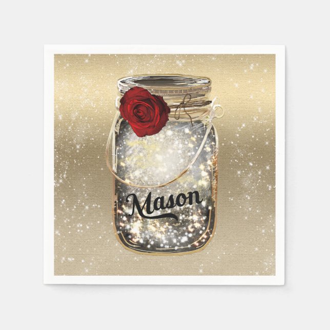 Servilleta De Papel Glam Red Rose Mason Jar (Anverso)