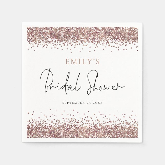 Servilleta De Papel Glam Rosa Gold Purpurina Bridal Shower (Anverso)